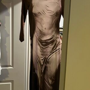 Human Figure Brown Long Sleeve Dress